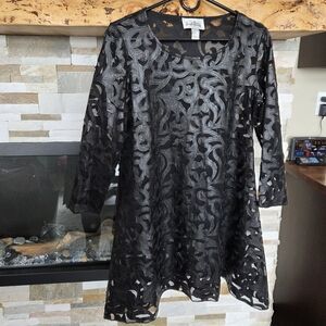 Vintage Joseph Ribkoff Black Faux Leather Applique Midi Dress Womens Size 8